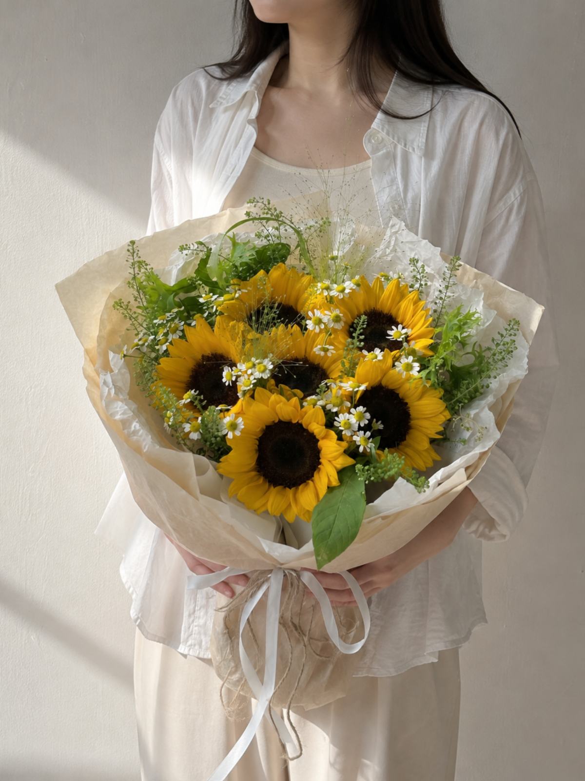 Bó Hướng Dương mix hoa lá phụ